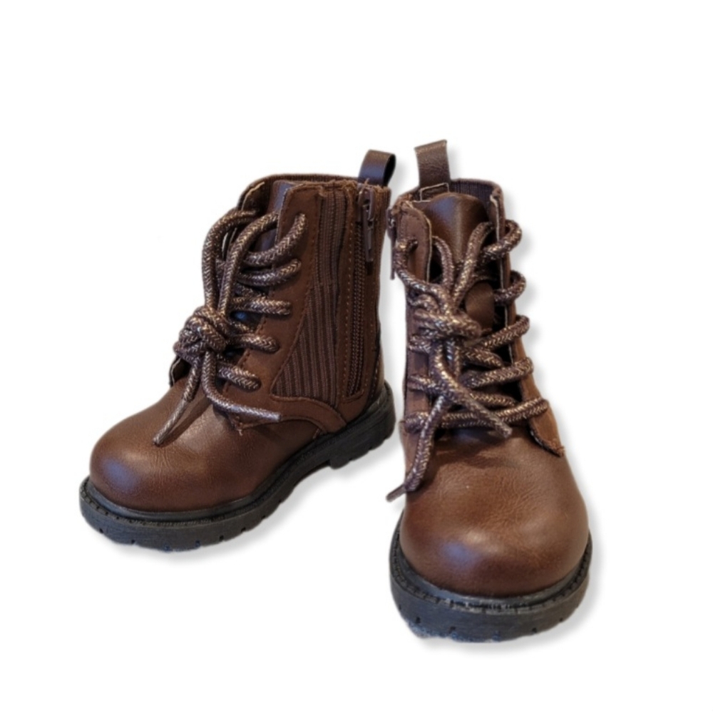 Carters Boots Toddler Canna Brown Sparkle Laces Zip Up Size 5M Vegan Lea…